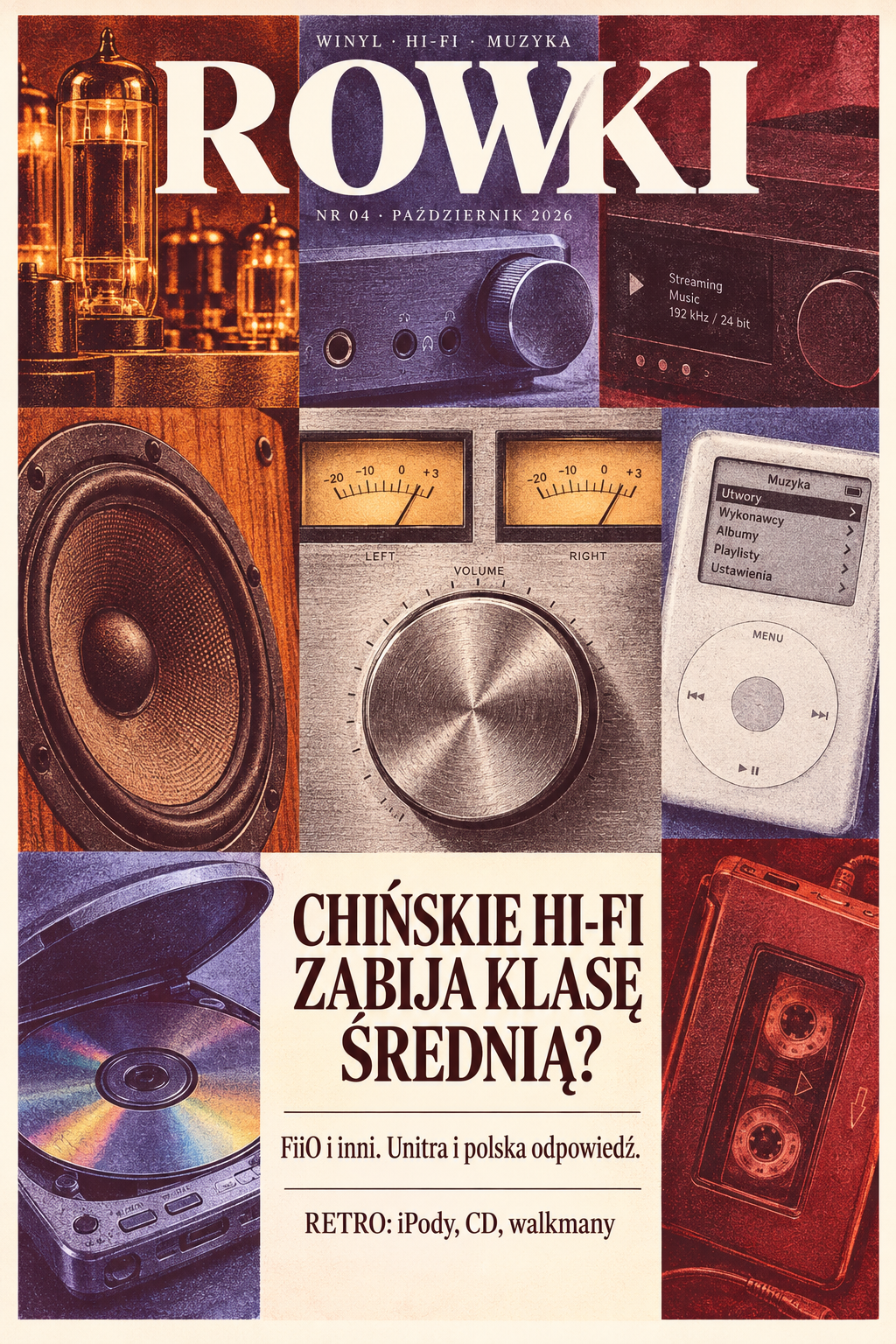 Okładka zapowiadanego numeru Rowki 04 — hi-fi, polskie audio i odtwarzacze retro