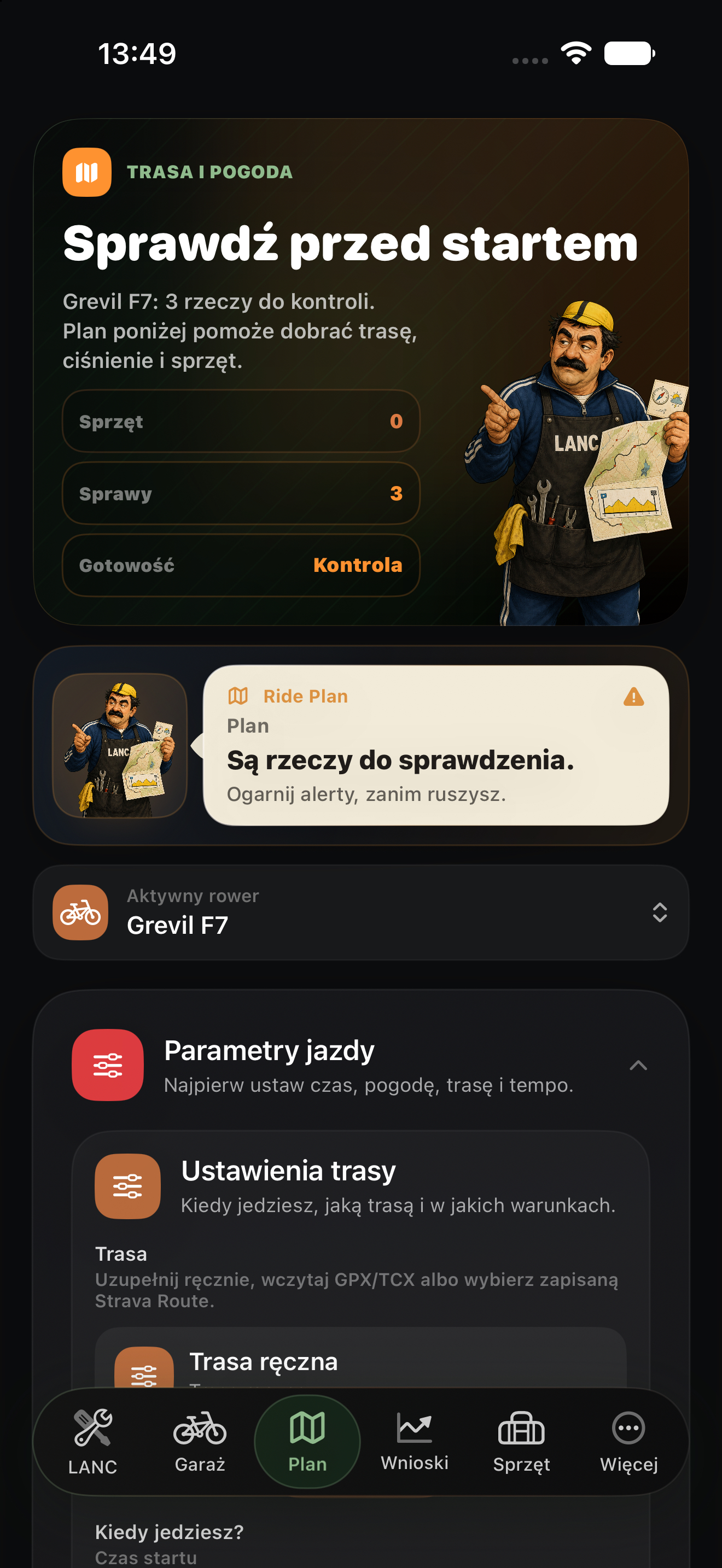 Ride Plan przygotowuje rower i sprzęt do konkretnej trasy.