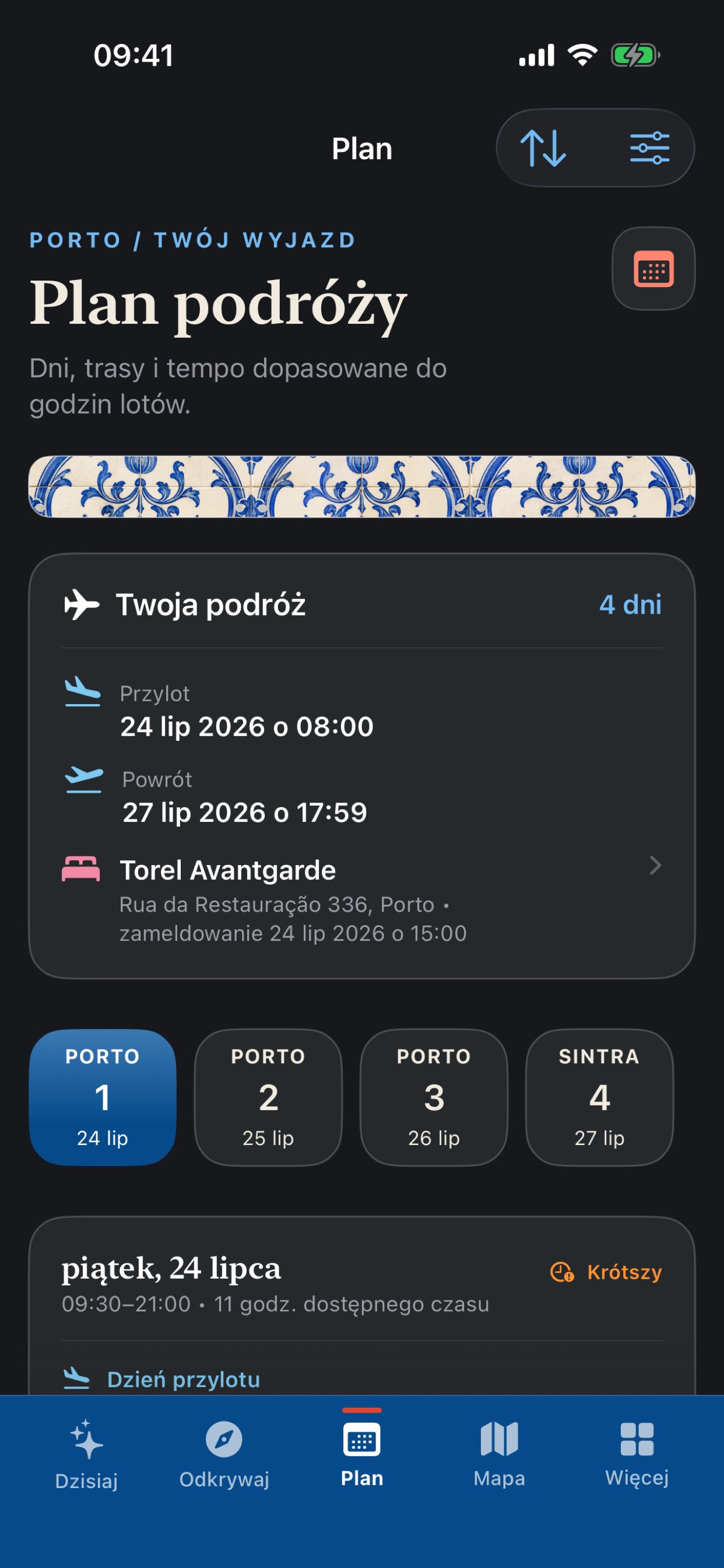 Plan od jednego do pięciu dni oraz osobna Sintra.
